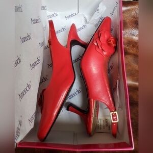 Amanda Red Slingback Heels with Floral Accent